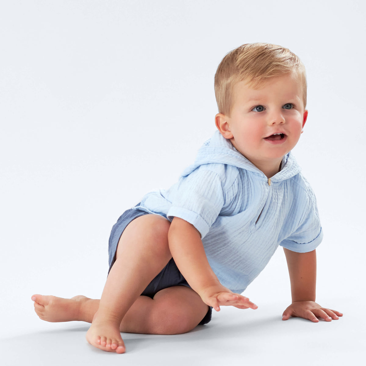 Infant & Toddler Blue Gauze Hoodie, view 3