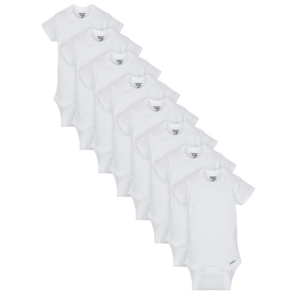8-Pack White Short Sleeve Onesies Bodysuits - 190 GSM