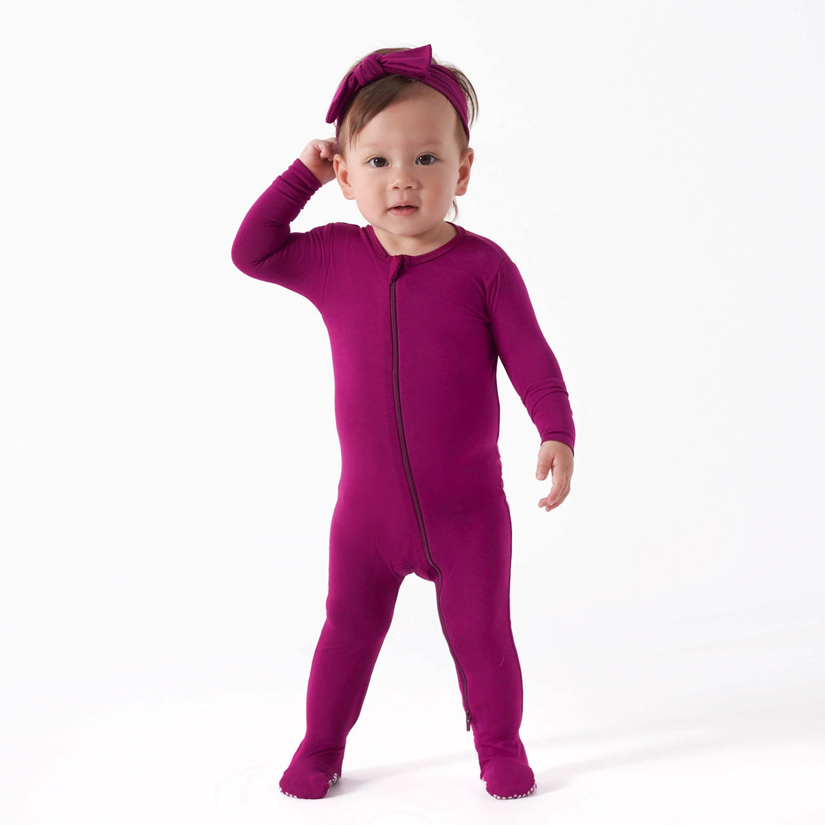 Baby & Toddler Raspberry Buttery Soft Viscose Made from Eucalyptus Snug Fit Footed Pajamas, view 3