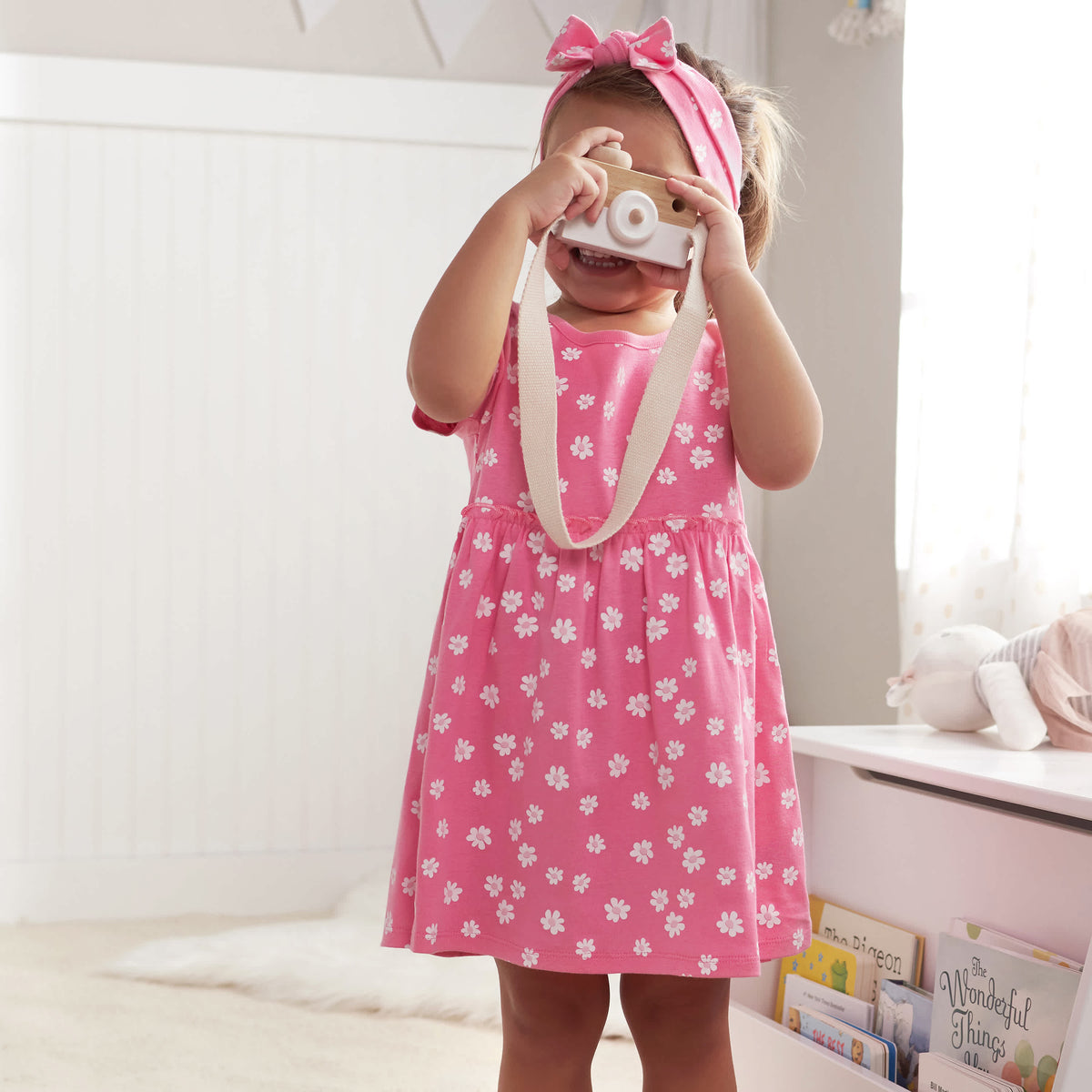 3-Piece Baby & Toddler Girls Summer Blossom Dress, Diaper Cover & Headband Set, view 4