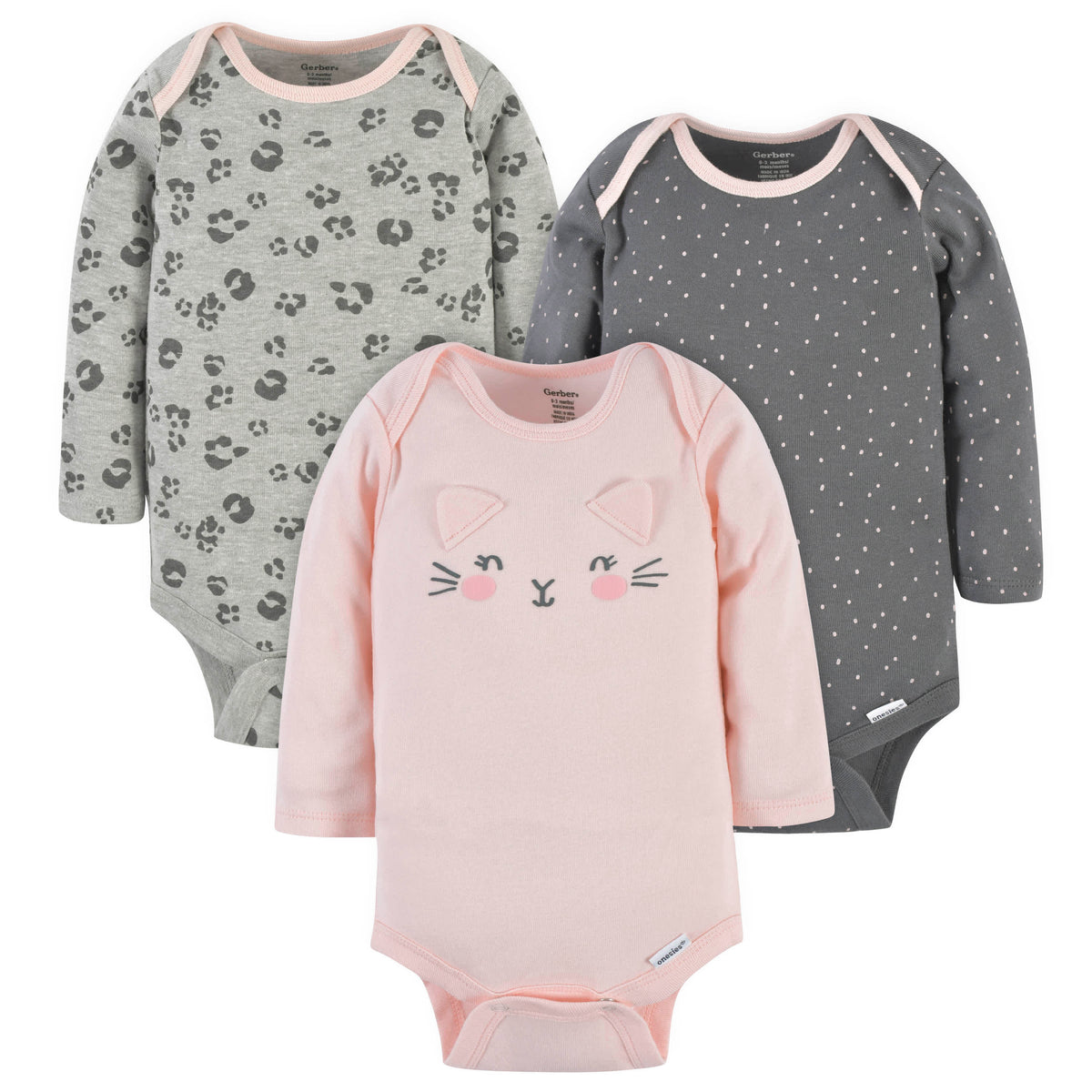 3-Pack Baby Girls Leopard Long Sleeve Onesies Bodysuits