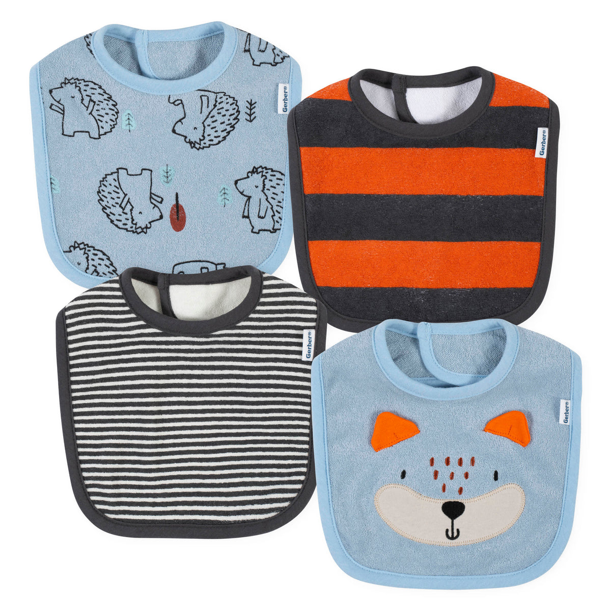 4-Pack Baby Boys Fox Dribbler Bibs