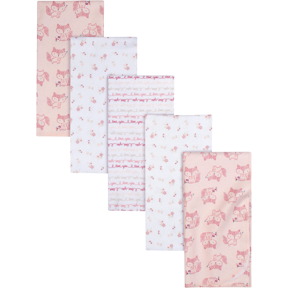 5-Pack Baby Girls Foxes Flannel Receiving Blankets