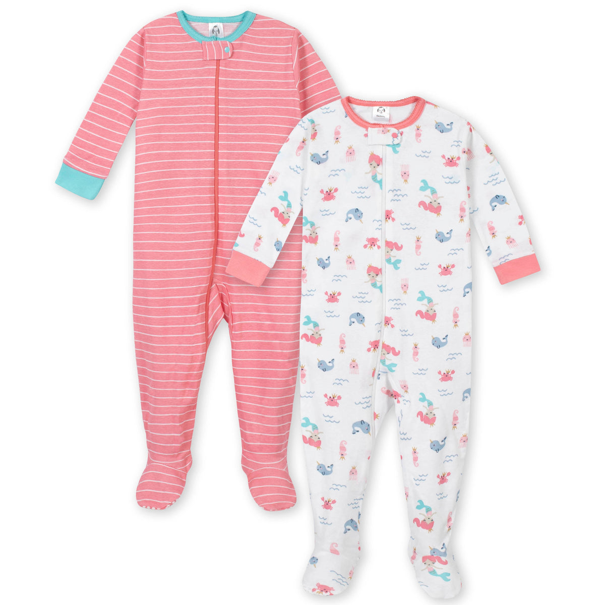 2-Pack Girls Mermaid Snug Fit Unionsuit Pajamas