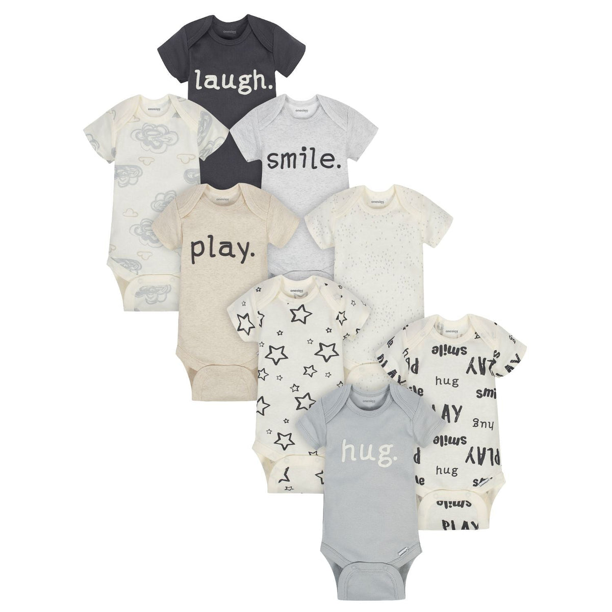 8-Pack Baby Neutral Words Short Sleeve Onesies Bodysuits