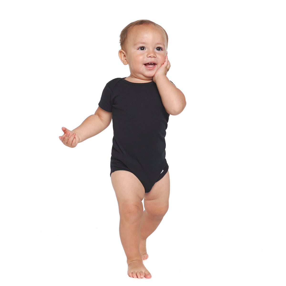 Short Sleeve Black Onesies Bodysuit, view 2