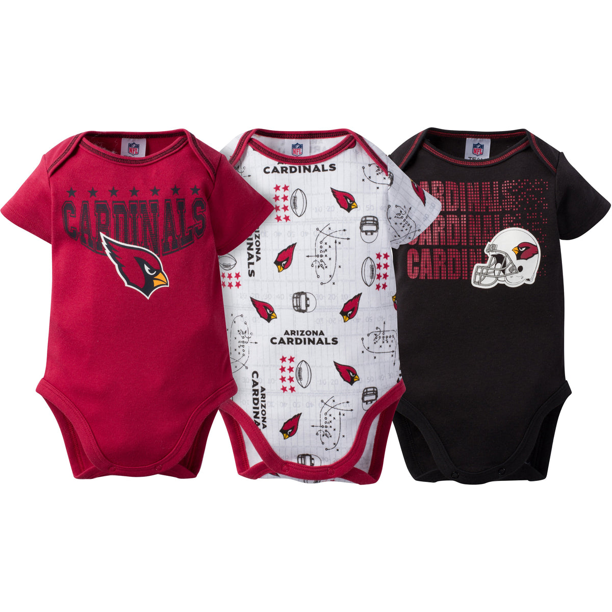 NFL 3-Pack Baby Boys Cardinals Short Sleeve Bodysuits