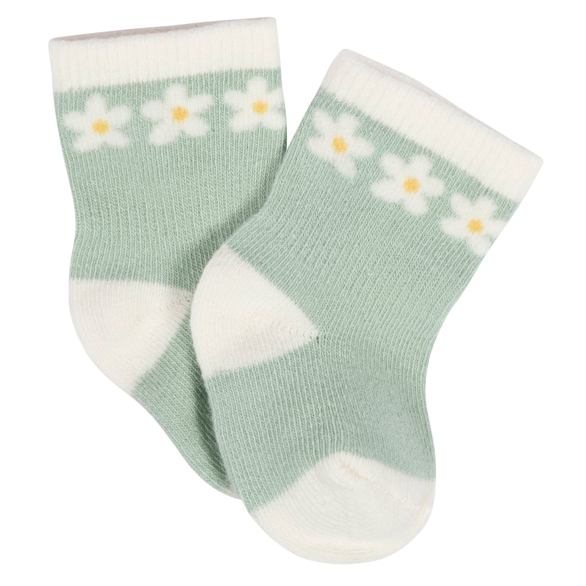 8-Pack Baby Girls Golden Floral Jersey Wiggle Proof Socks, view 3