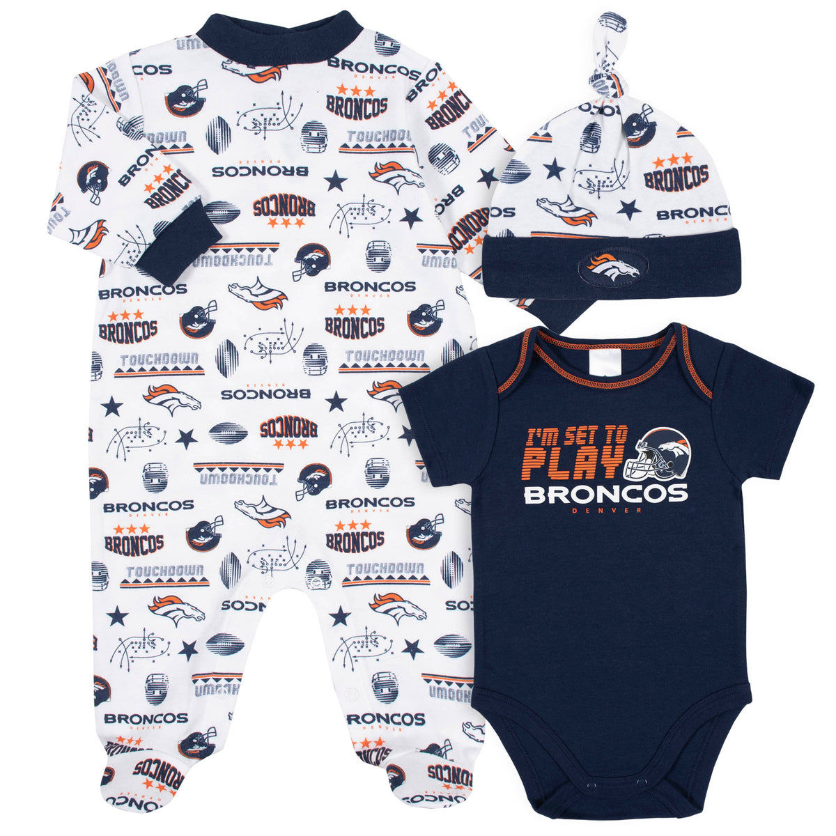3-Piece Baby Boys Broncos Bodysuit, Sleep 'N Play, and Cap Set