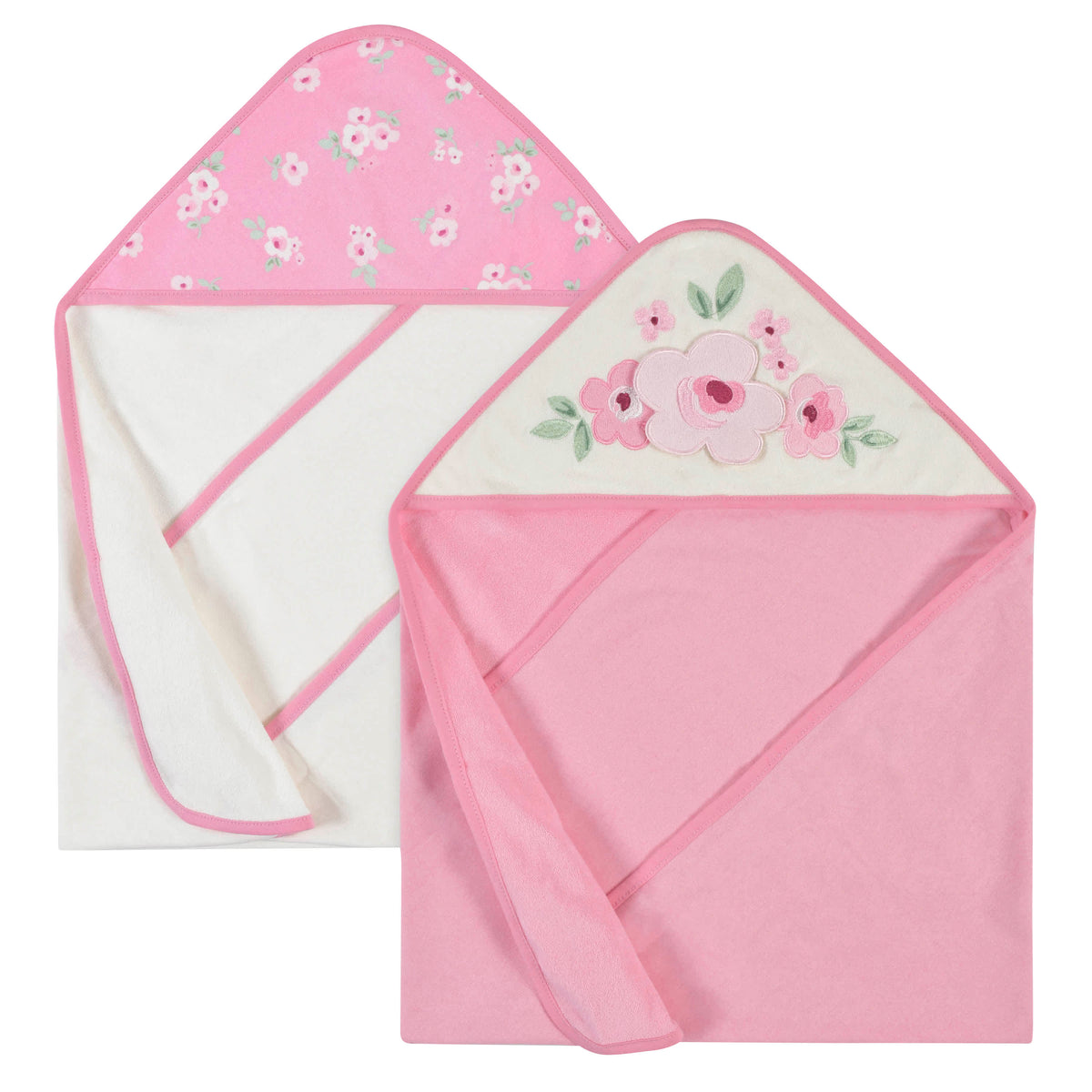 2-Pack Baby Girls Floral Hooded Towels