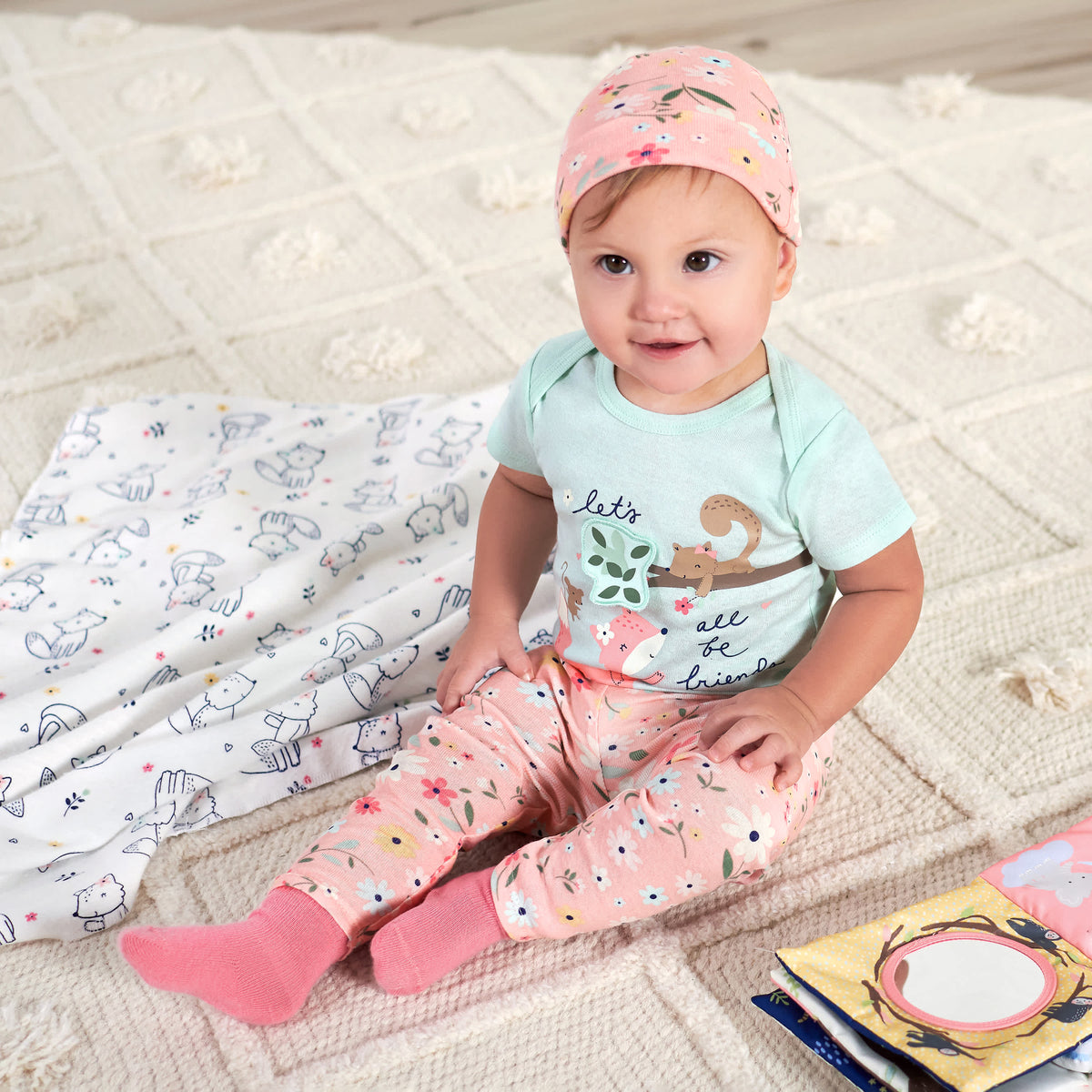 4-Pack Baby Girls Fox Caps, view 4