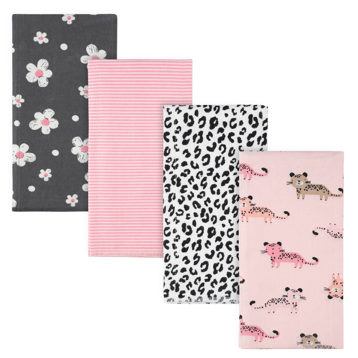 4-Pack Baby Girls Leopard Flannel Burp Cloths