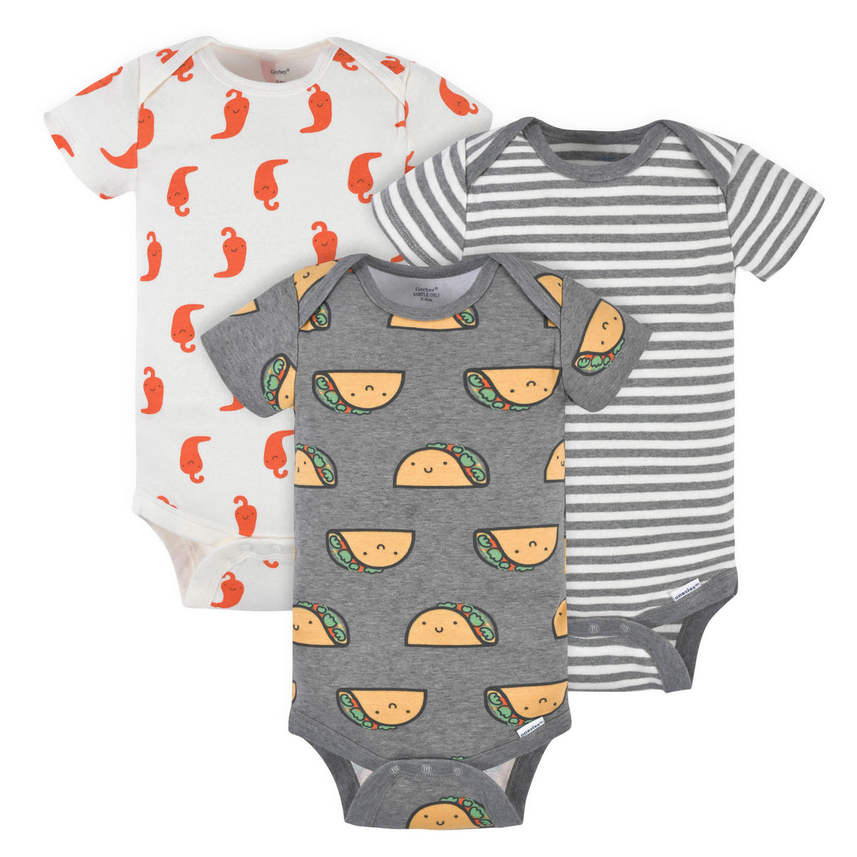 3-Pack Baby Neutral Taco Short Sleeve Onesies Bodysuits