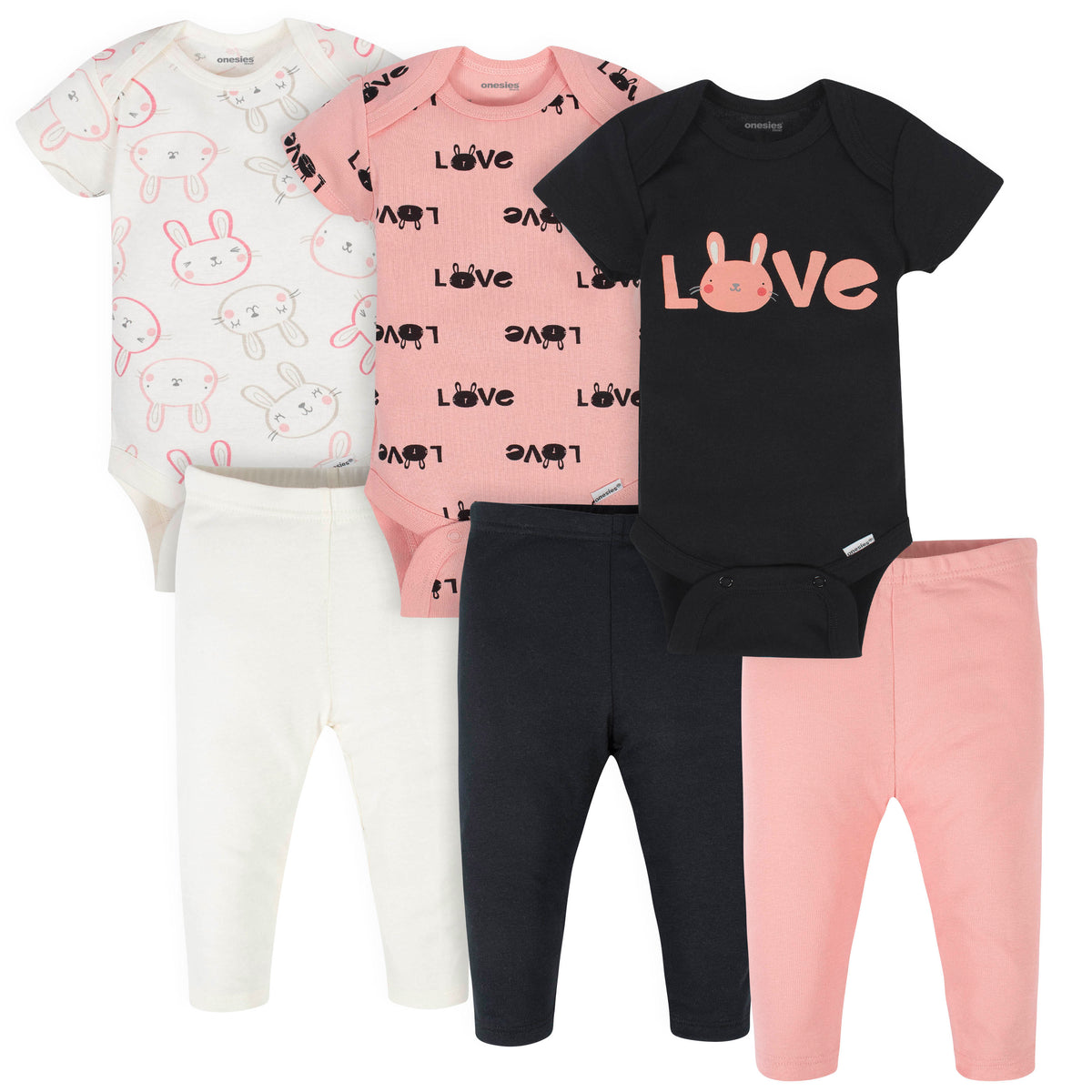 6-Piece Baby Girls Bunny Onesies Bodysuits & Pants Set