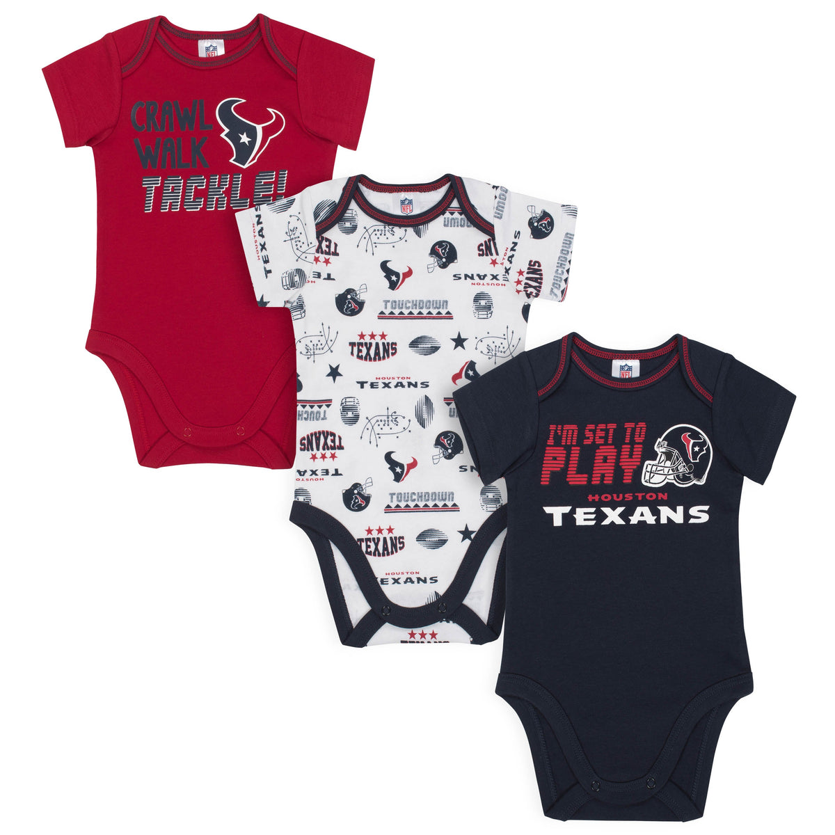 3-Pack Houston Texans Short Sleeve Bodysuits