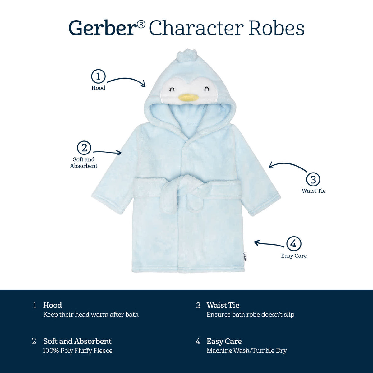 Baby Neutral Blue Penguin Robe, view 7
