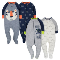 4-Pack Baby Boys Tiger & Hedgehog Sleep 'n Plays