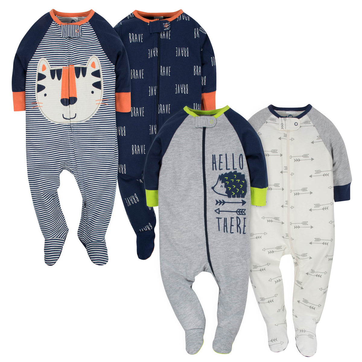4-Pack Baby Boys Tiger & Hedgehog Sleep 'n Plays