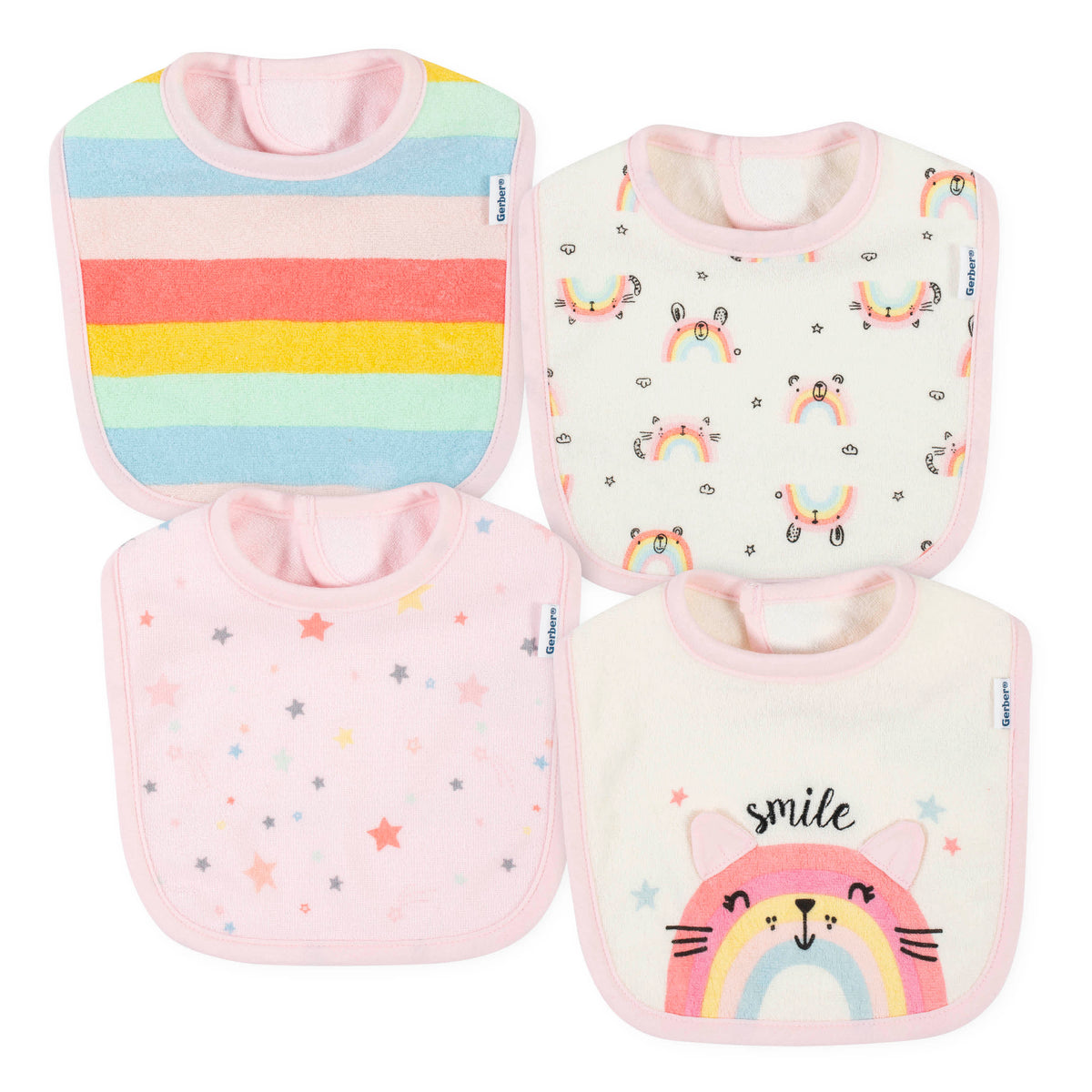 4-Pack Baby Girls Rainbow Dribbler Bibs