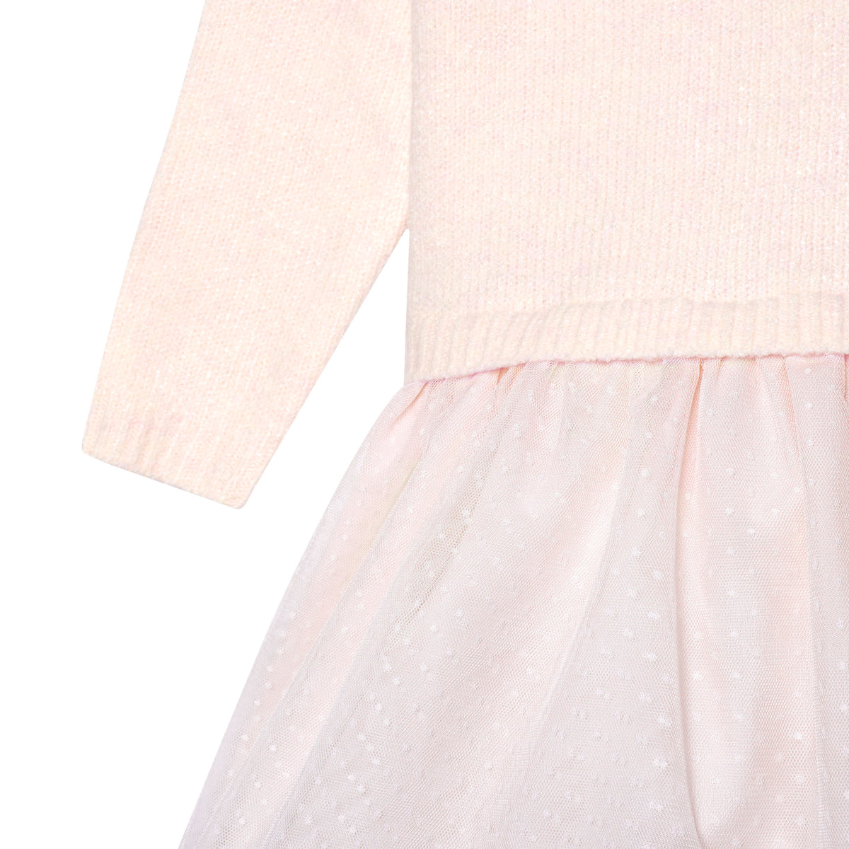 Infant & Toddler Girls Light Pink Sweater Dress With Tulle Skirt, view 3