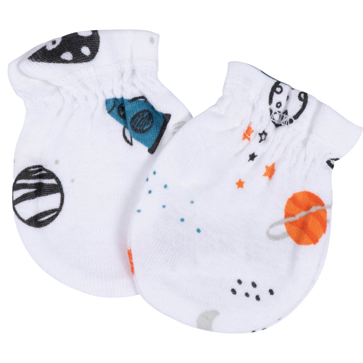 8-Piece Baby Boys Space Explorer No Scratch Mittens & Caps Set, view 5