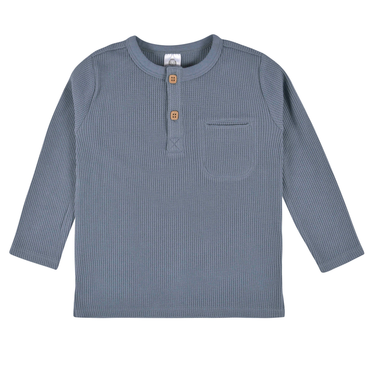 2-Pack Infant & Toddler Boys Dusty Blue & Navy Waffle Knit Henleys, view 2