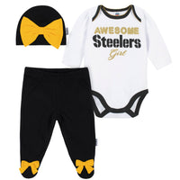 3-Piece Pittsburgh Steelers Bodysuit, Pant, and Cap Set