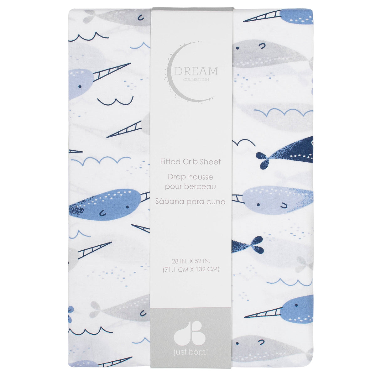 Baby Boys Blue Narwhal Ombre Printed Sheet, view 2