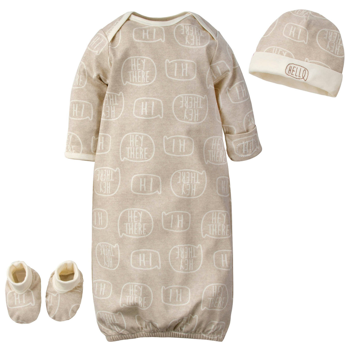 3-Piece Organic Baby Boys Hi There Gown, Cap, & Booties Set