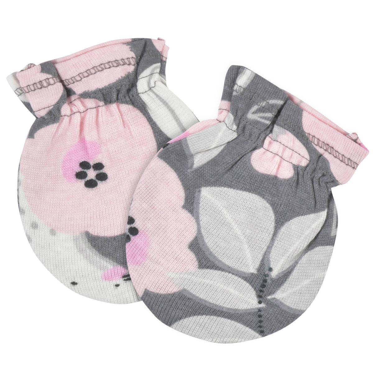 4-Piece Baby Girls Floral Caps & No Scratch Mittens Set, view 3