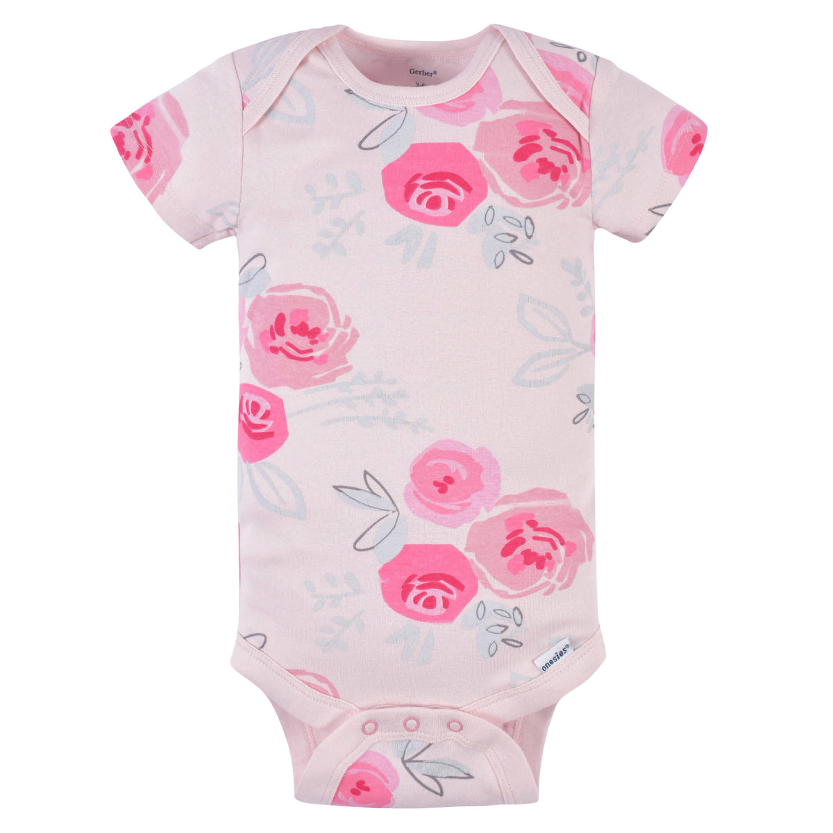 3-Pack Baby Girls Rose Floral Short Sleeve Onesies Bodysuits, view 4