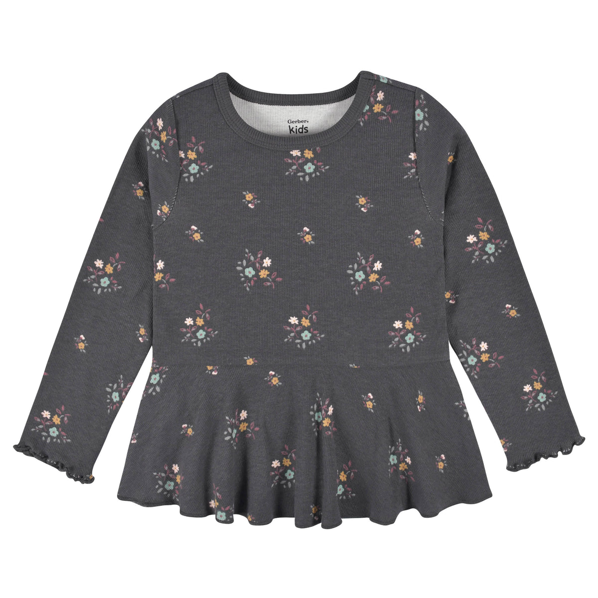 2-Pack Infant & Toddler Girls Mustard & Plum Floral Peplum Tops, view 3