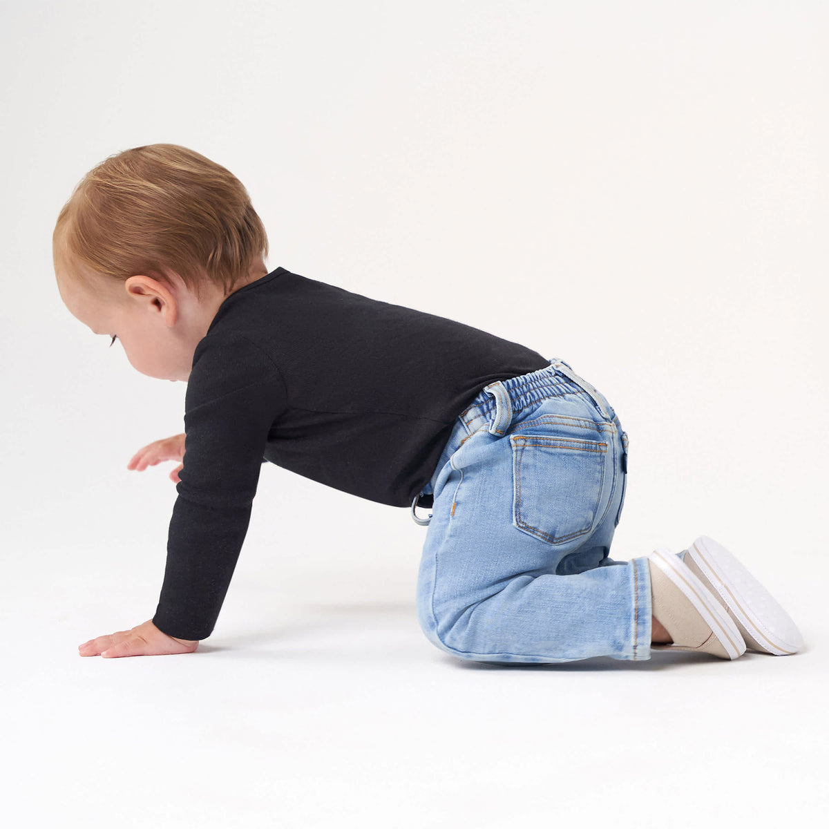 Baby Neutral Light Blue Straight Fit Jeans With Elastic Back, view 6