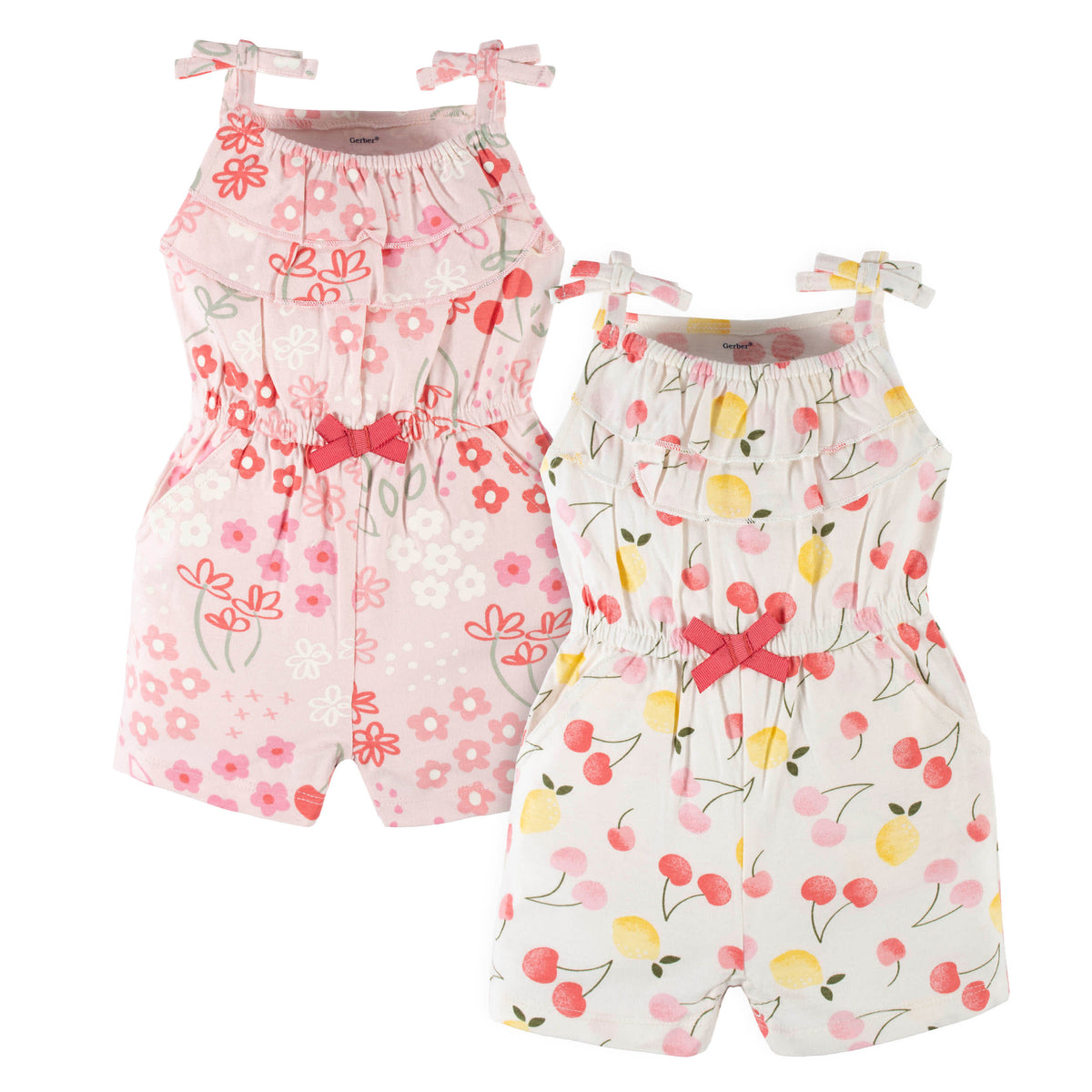 CASE of 2-Pack Toddler Girls Cherry Floral Romper