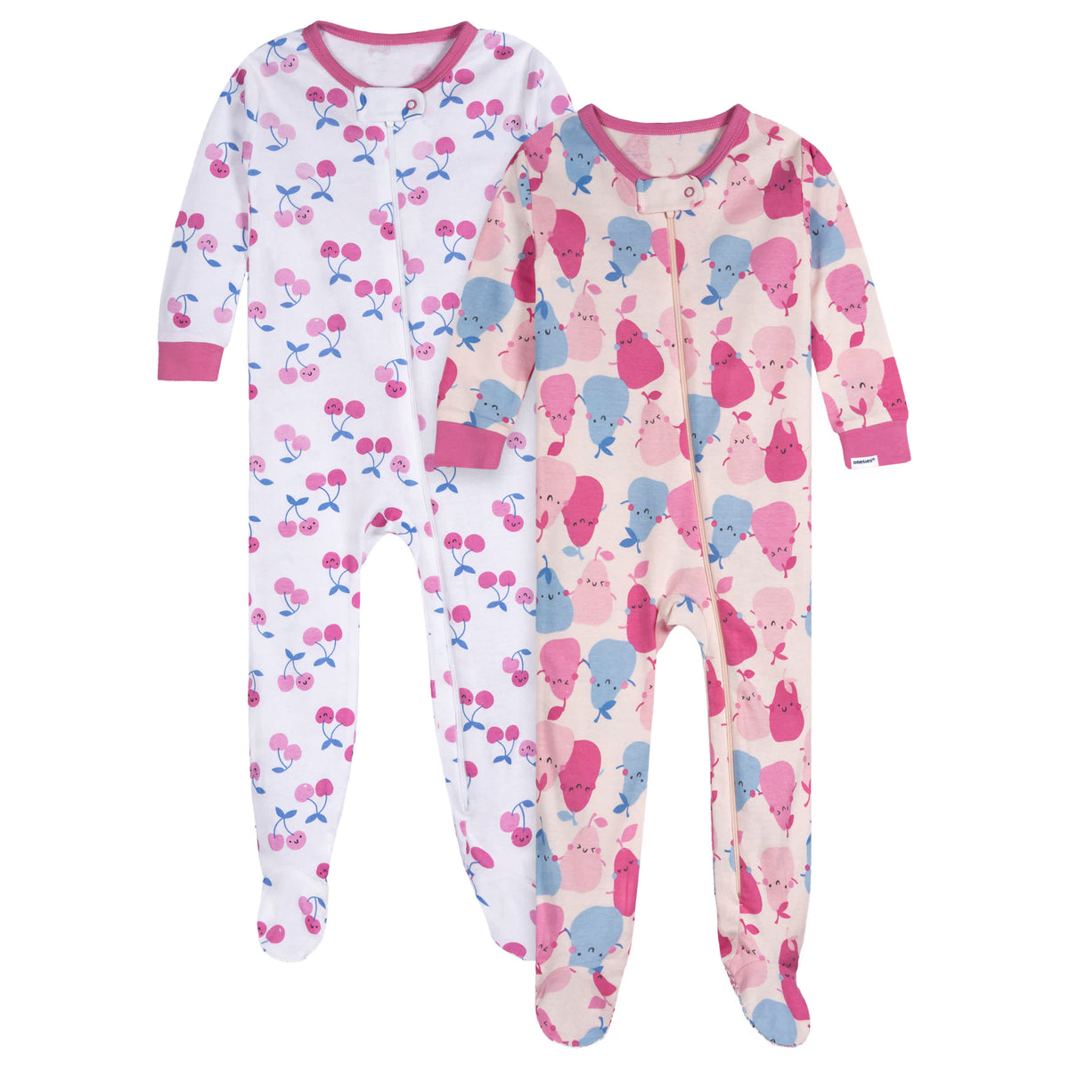 2-Pack Baby Girls Pears Footed Pajamas