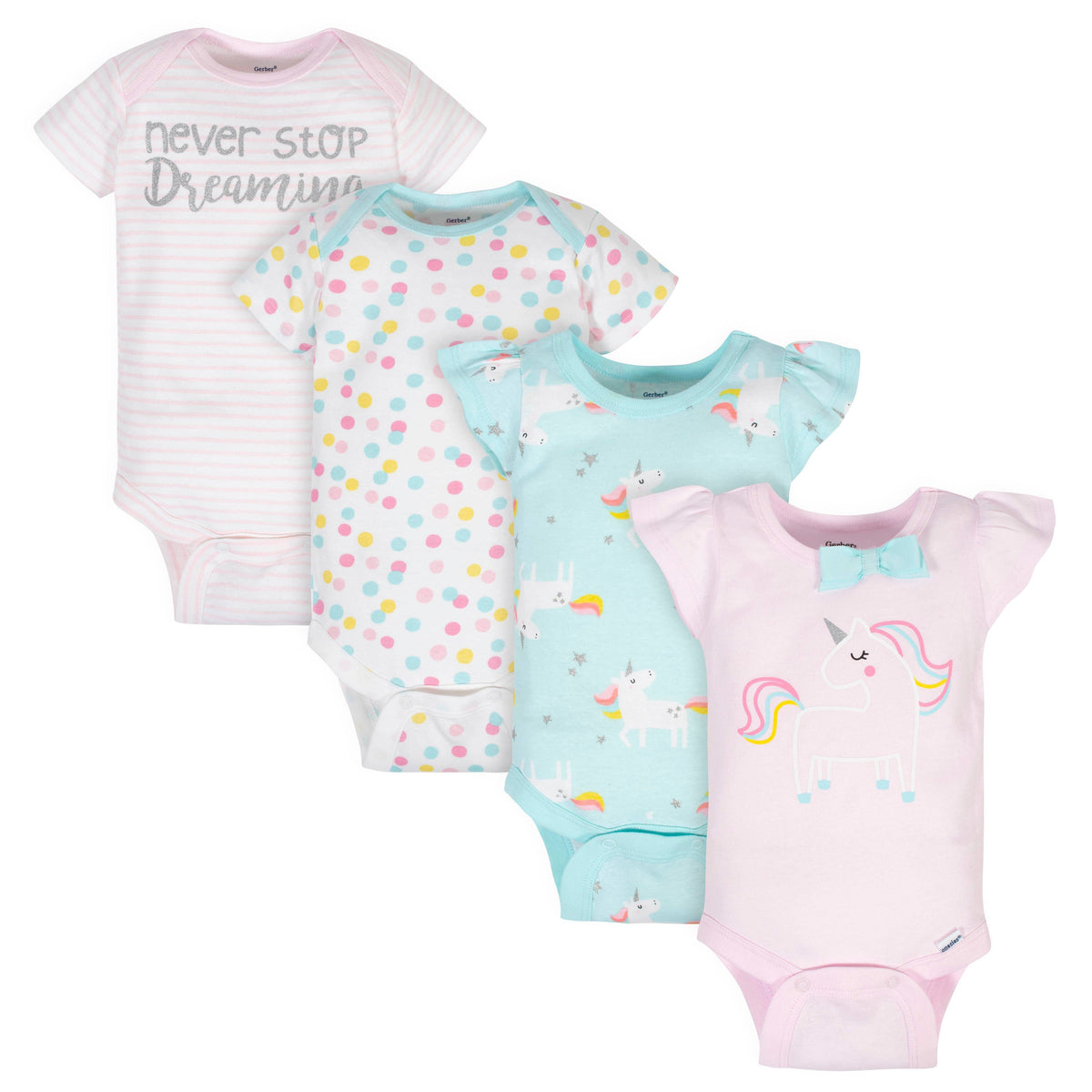 4-Pack Baby Girls Unicorns Onesies Bodysuits