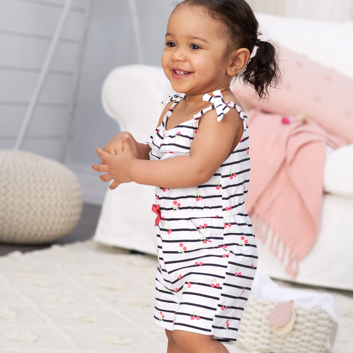 2-Pack Baby and Toddler Girls Cherry Kisses Rompers, view 2