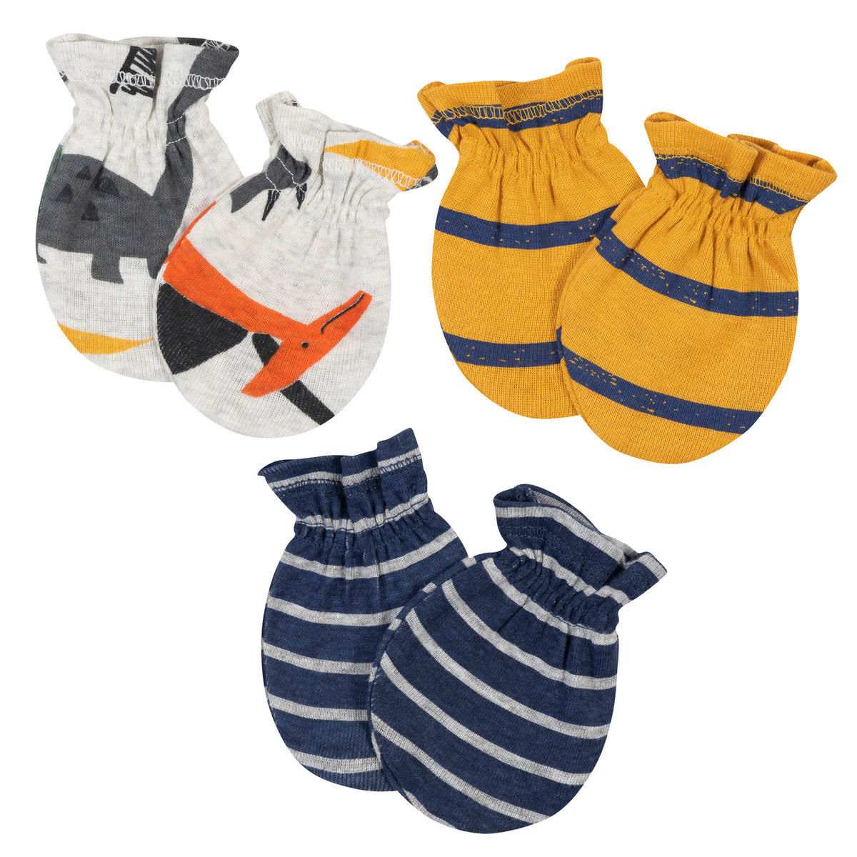 3-Pack Baby Boys Dino No Scratch Mittens