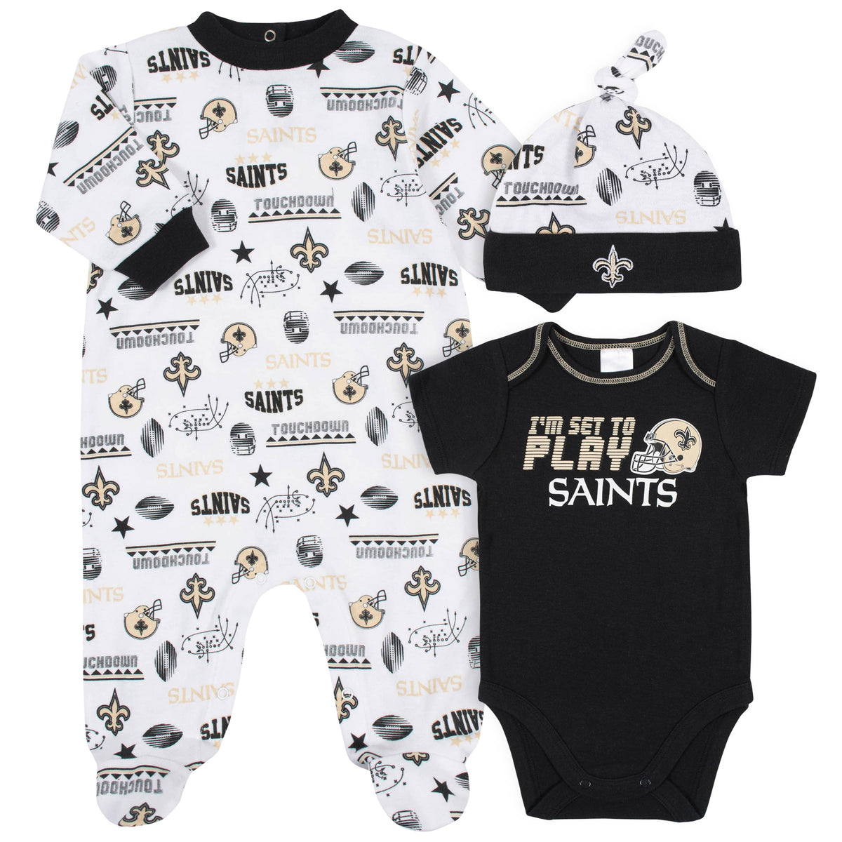 3-Piece Baby Boys Saints Bodysuit, Sleep 'N Play, and Cap Set