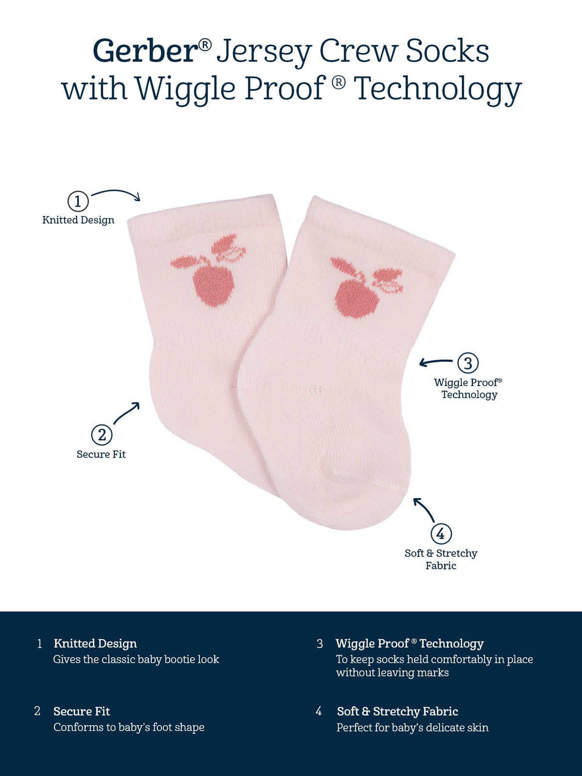6-Pack Baby Girls Appley Sweet Wiggle Proof Socks, view 8