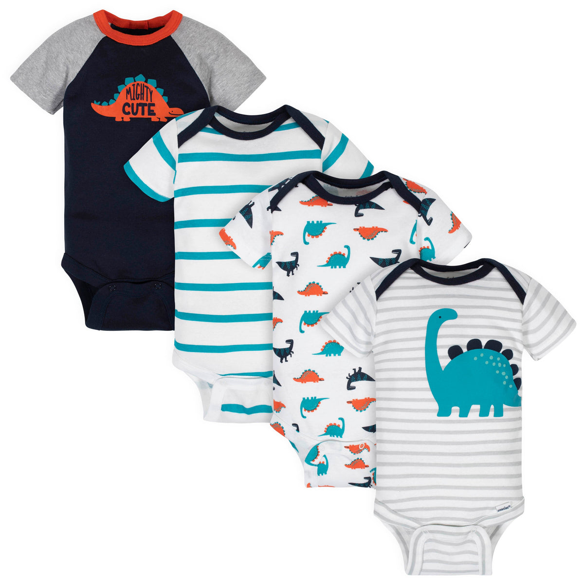 4-Pack Baby Boys Dino Onesies Bodysuits