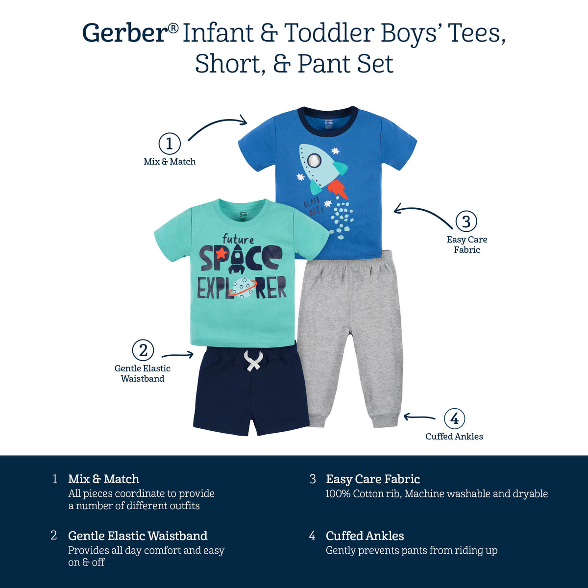 4-Piece Infant Boys Future Space Explorer Tees, Shorts & Pants Set, view 8