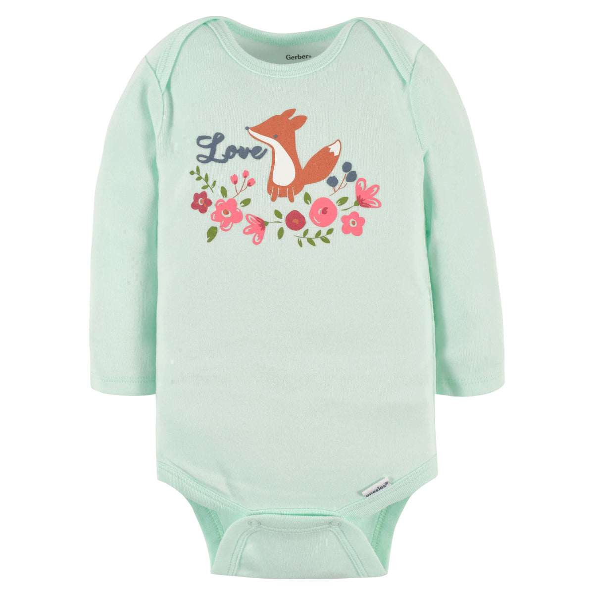 3-Pack Baby Girls Floral Fox Long Sleeve Onesies Bodysuits, view 2