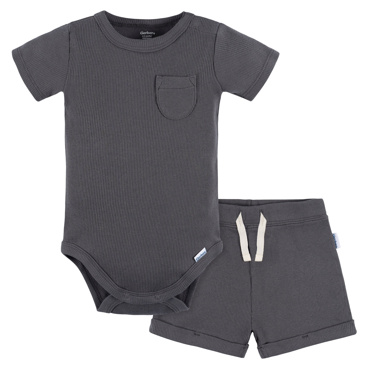 2-Piece Baby Boys Dark Grey Bodysuit and Shorts Set