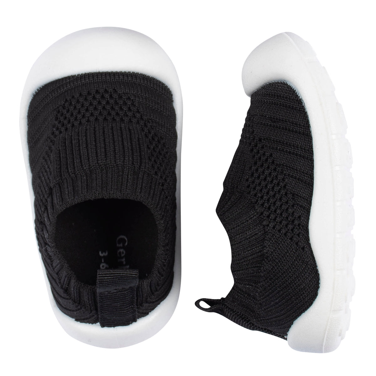 Baby Boys Black Stretchy Knit Slip-On Sneaker, view 2