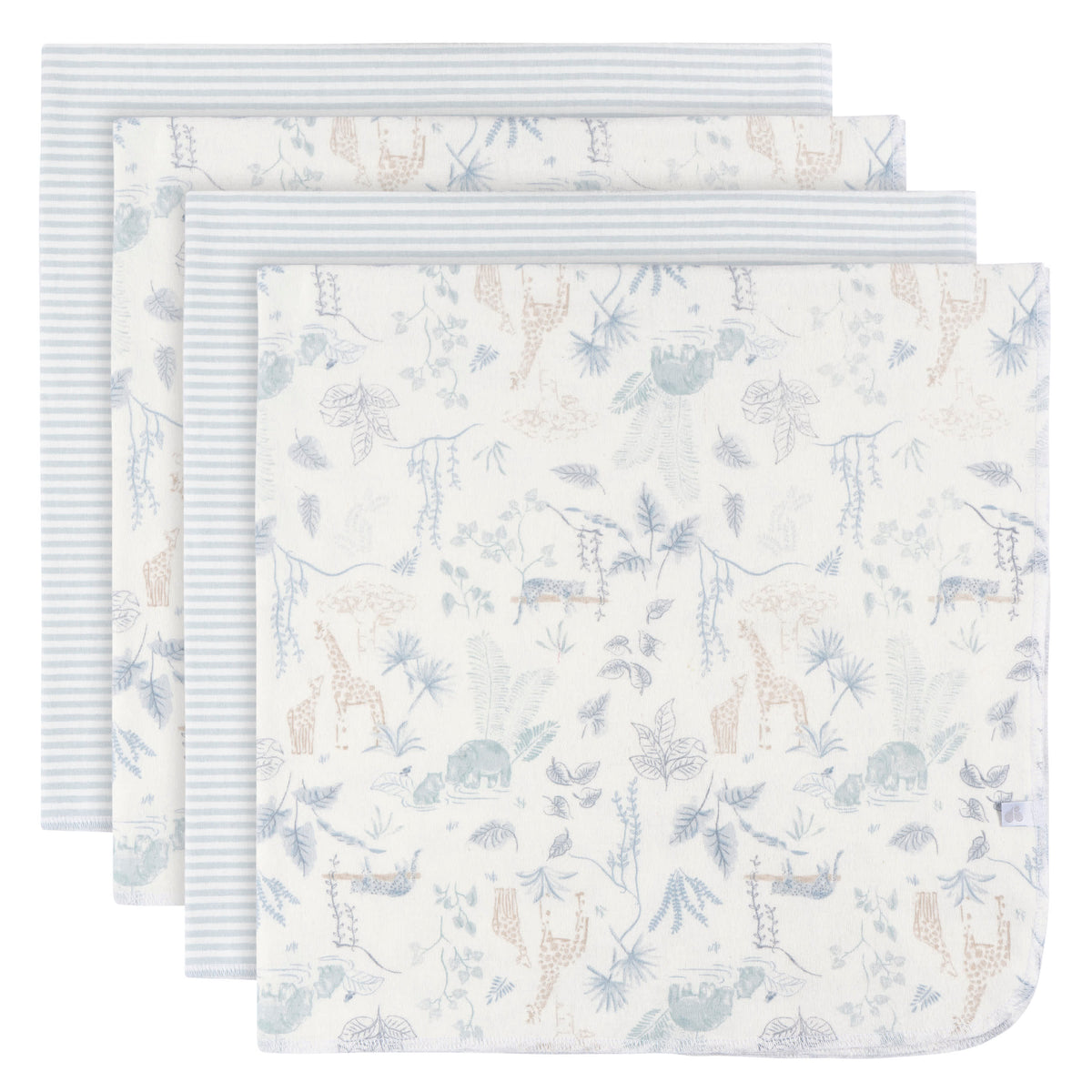 4-Pack Baby Boys Blue Leaf Cotton Flannel Blanket