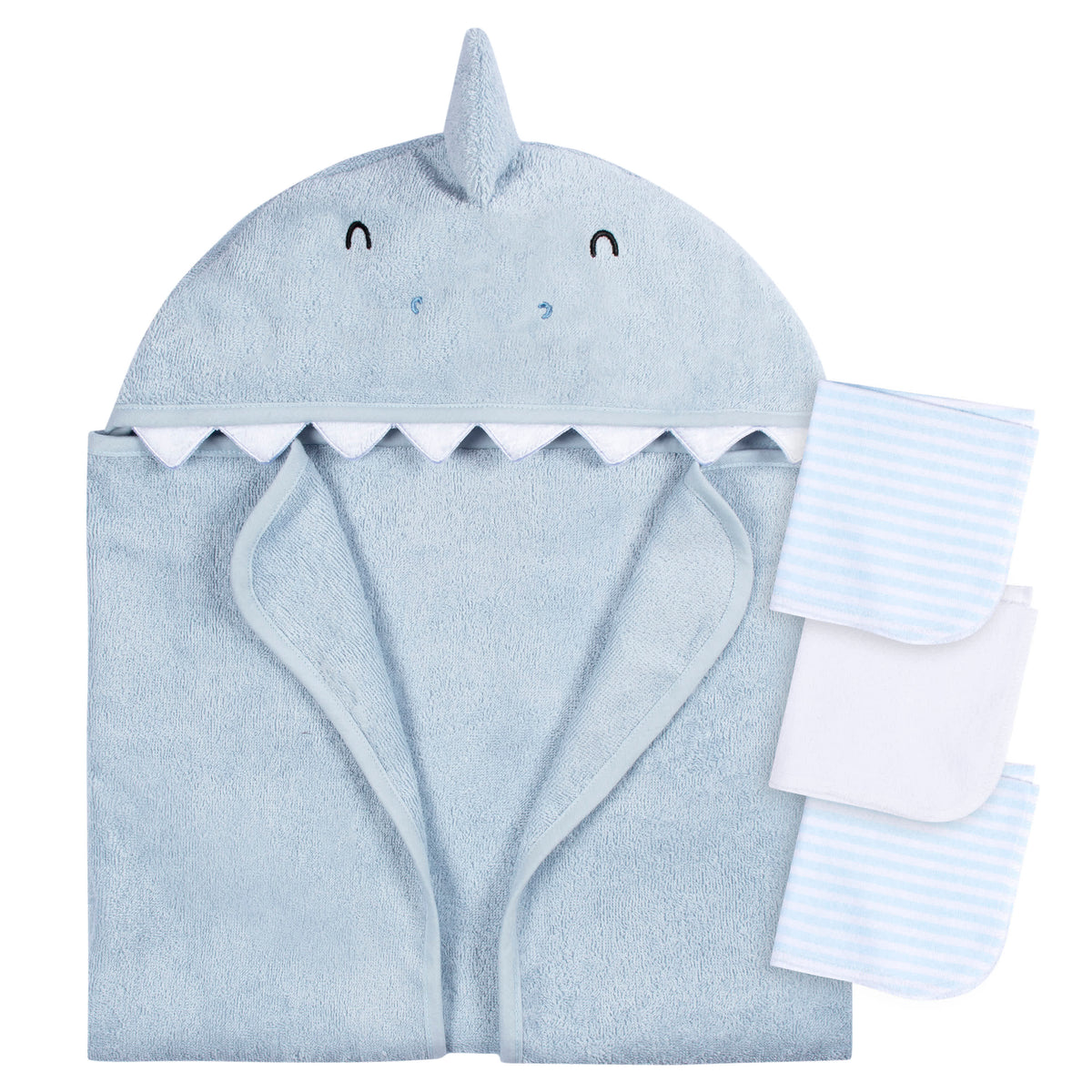 4-Piece Baby Boys Blue Shark Towel & Washcloths