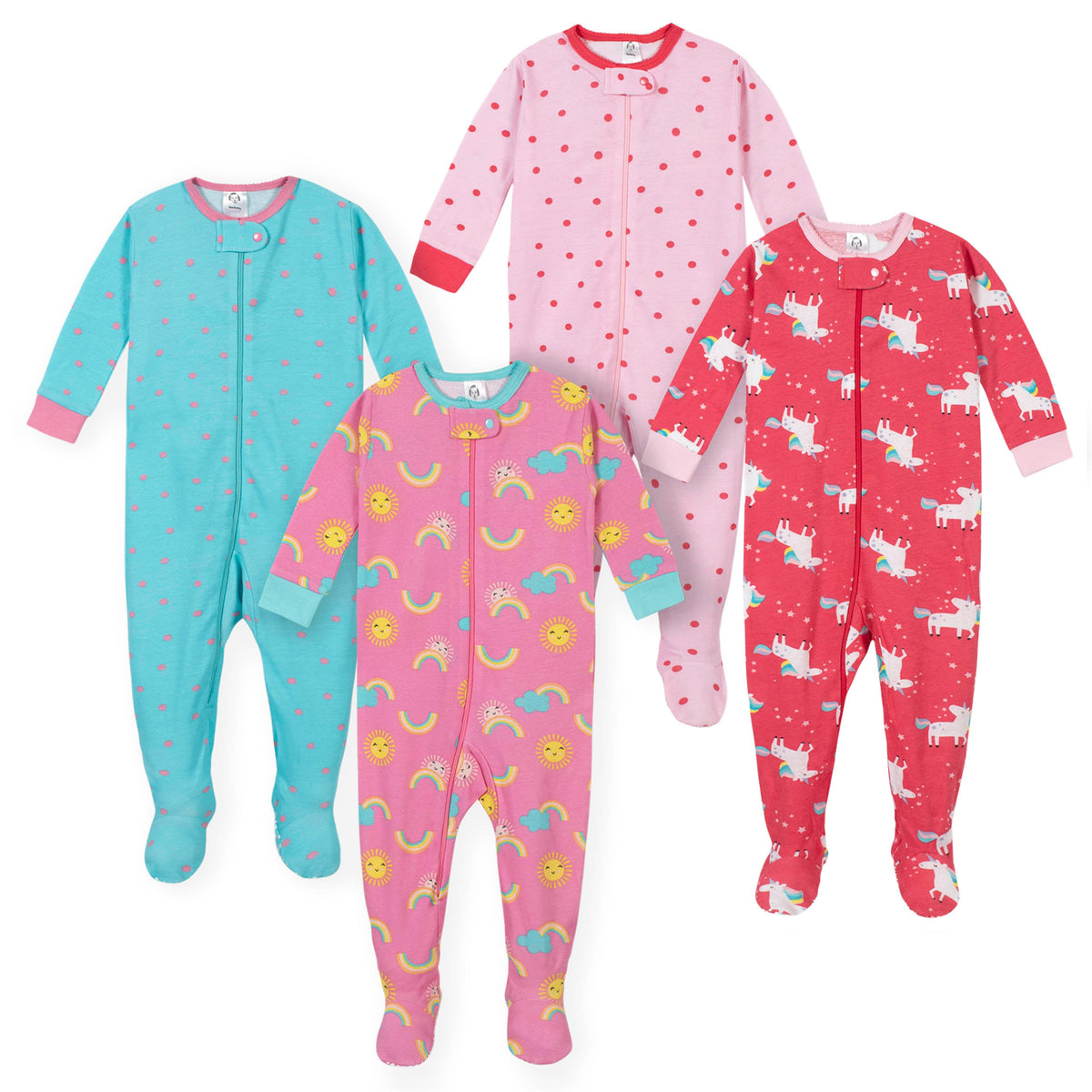 4-Pack Baby Girls Unicorn/Sunshine Snug Fit Pajamas