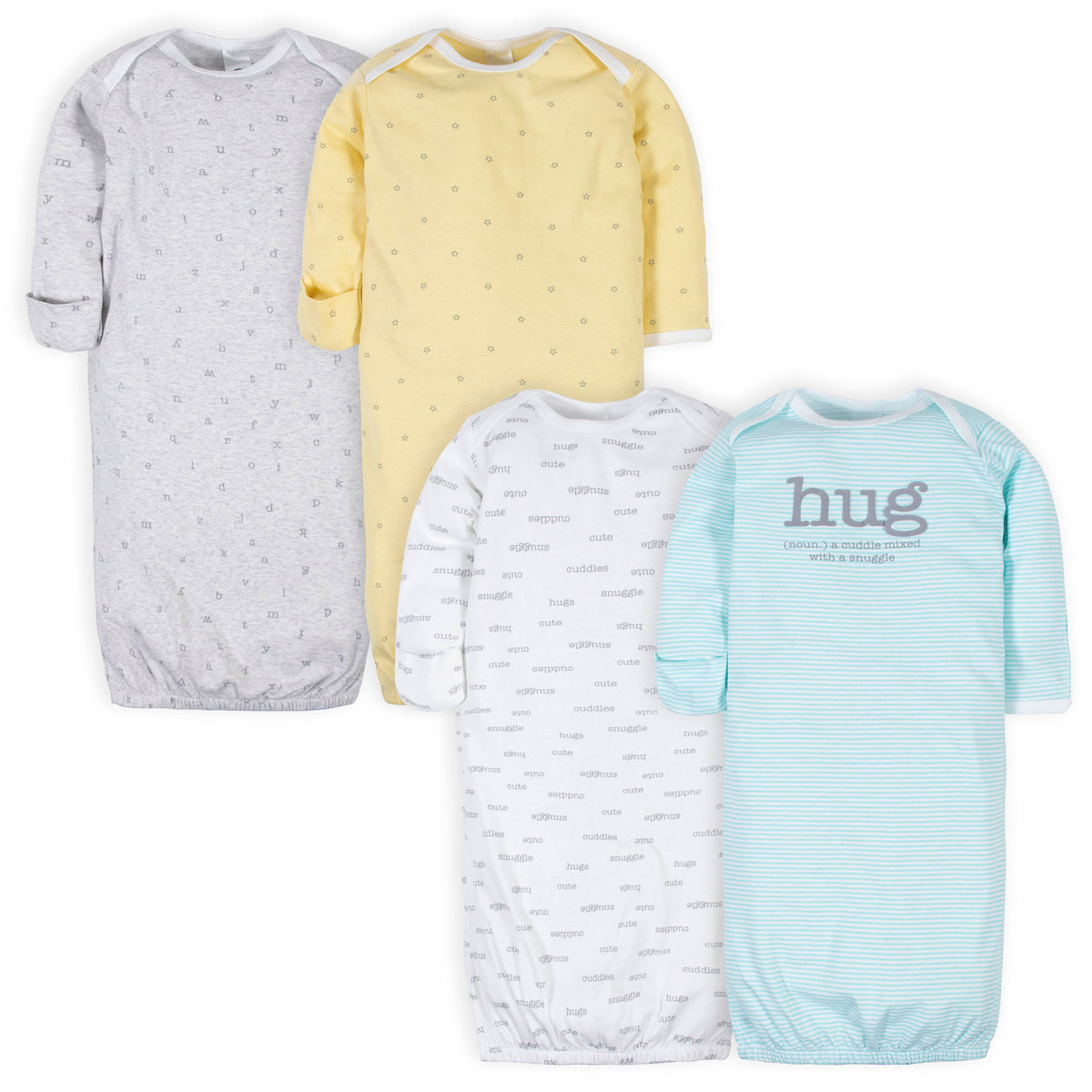 4-Pack Baby Neutral Hugs Gowns