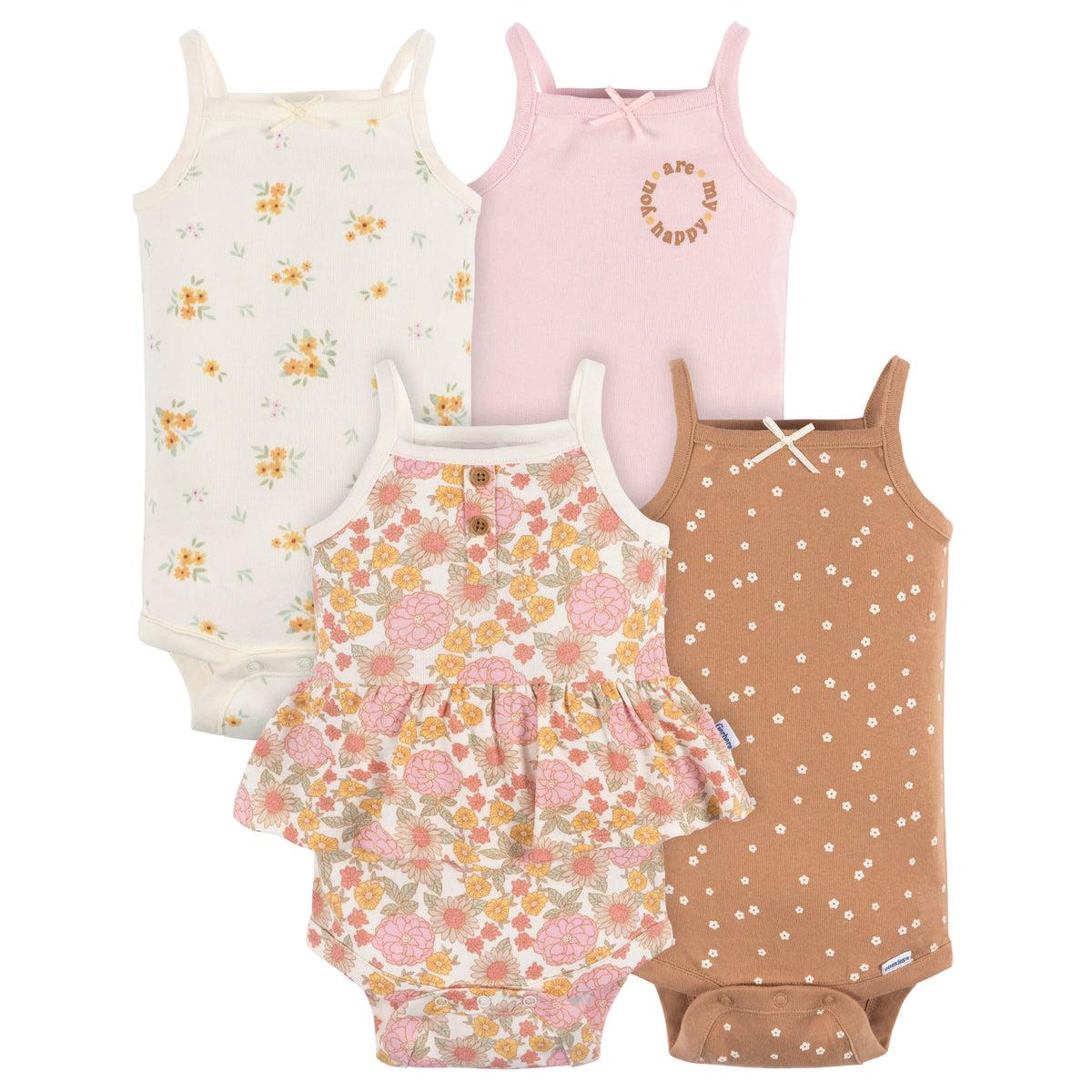 4-Pack Baby Girls Retro Floral Onesies Bodysuits